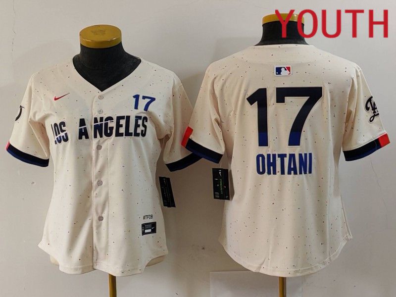 Youth Los Angeles Dodgers 17 Ohtani Cream Fashion Nike Game MLB Jersey style 629